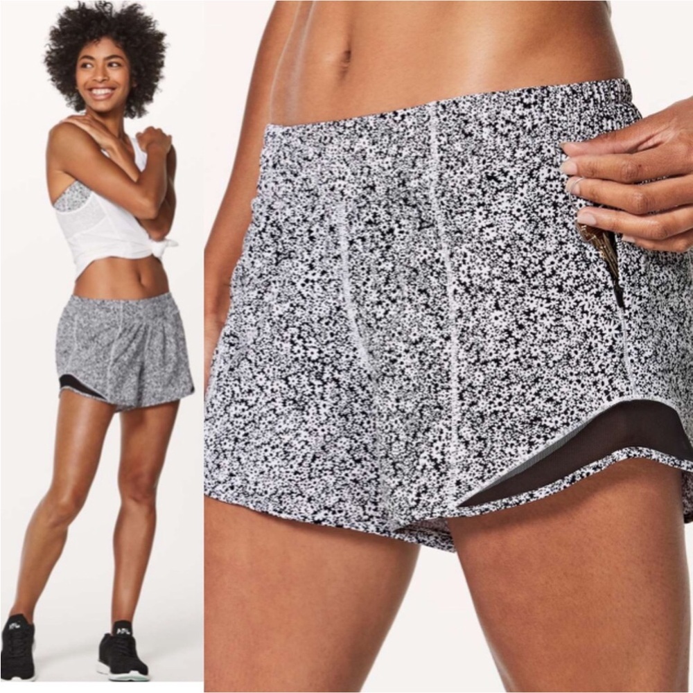 Lululemon Hotty Hot Short II Long 4" Ditsy Daisy White Black - Size 6
